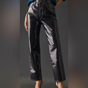 Agolde 90’s Pinched Waist Black Recycled Leather Glossy Pants, Size 27